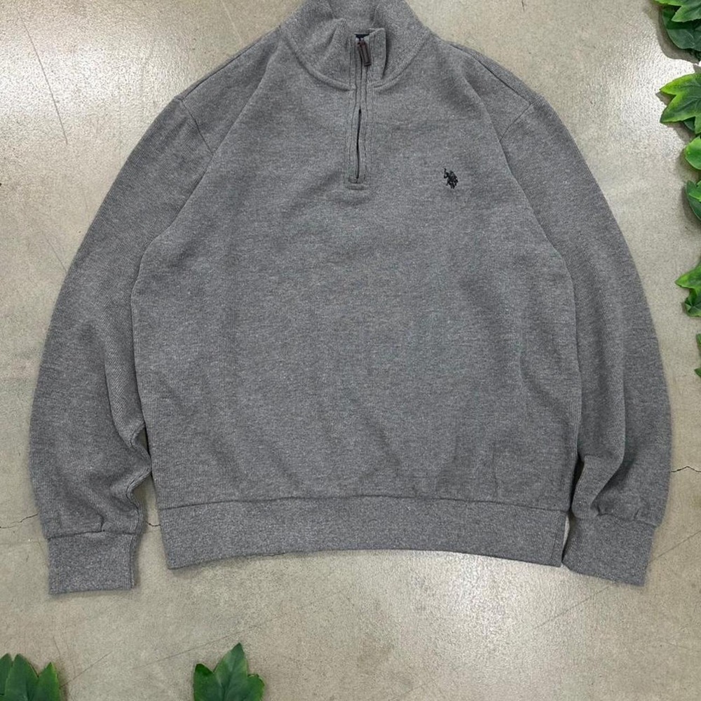 U.S. Polo Assn. Quarter Zip Pullover Sweater Gray Embroidered Logo Size L
